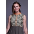 thumbnail image 5 of Bimba Dark Gray Floral Anarkali Dress Mandarin Collar Sleeveless Kurtis for Women Print Maxi Dress Large, 5 of 6