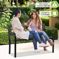thumbnail image 2 of 45 Inch Metal Bench Outdoor Garden Bench Park Bench with Steel Frame & PVC Backrest, Patio Bench for 2-3 People, for Yard, Lawn, Decor, Deck, Entryway, Porch （Black）, 2 of 10
