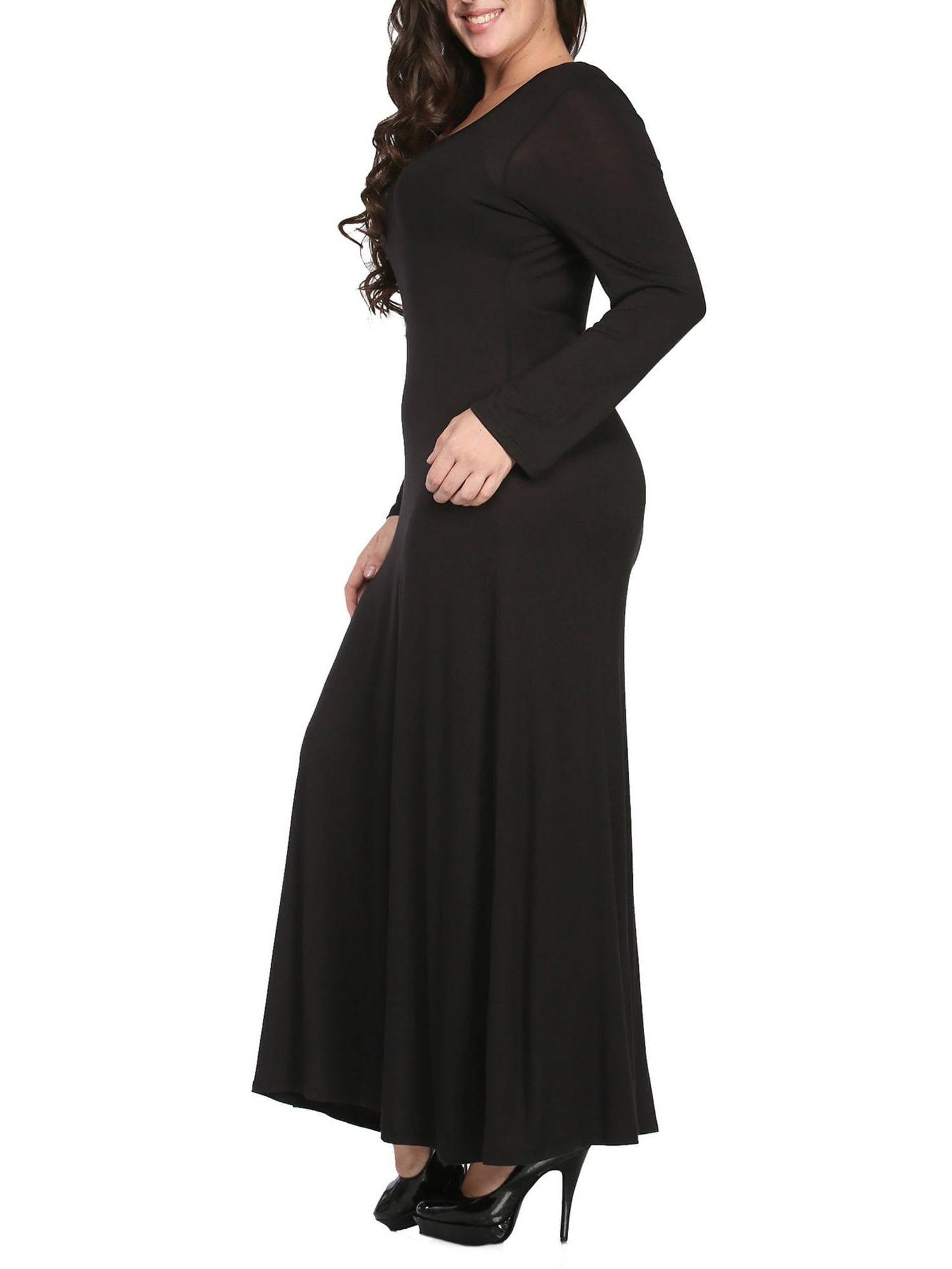 Women's Plus Size Long Sleeve Scoop Neck Maxi