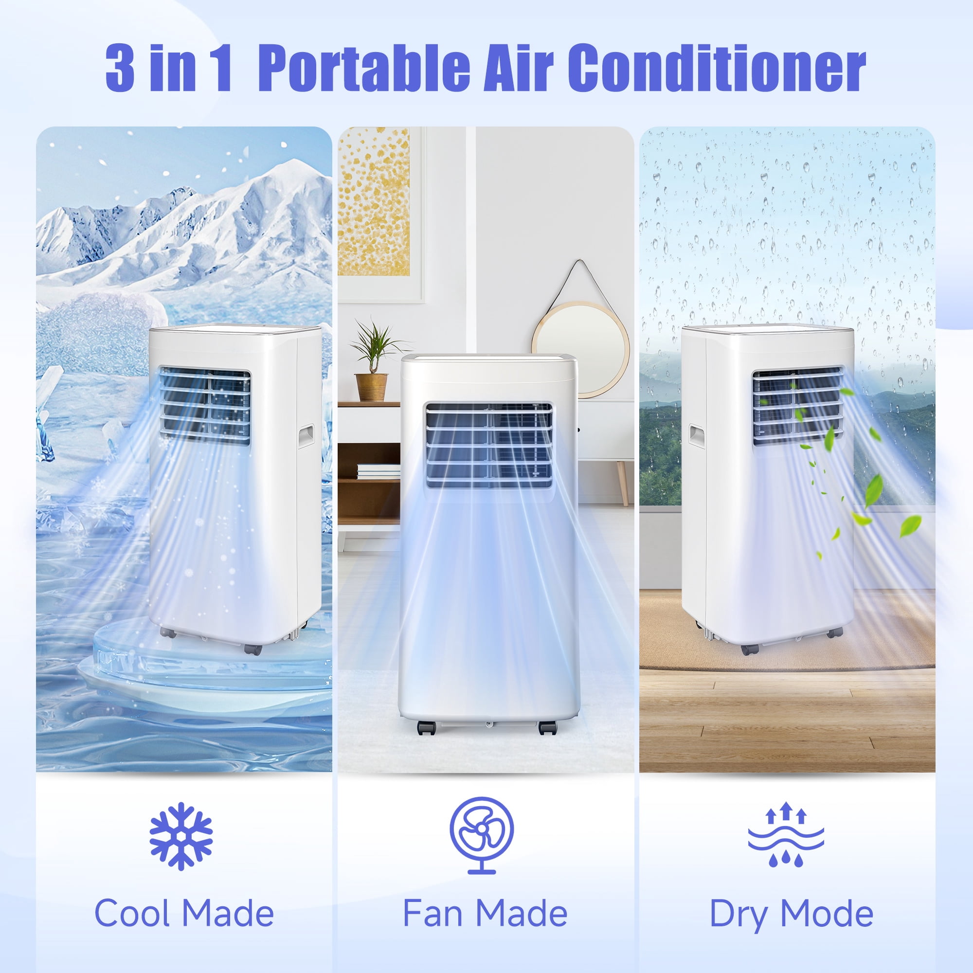 Tolsprint White 8500 BTU Portable Air Conditioner,Air Conditioner Up Cooling Range to 360 Sq.ft,3 in 1 with Remote Control,Sleep Mode, Windows Kit