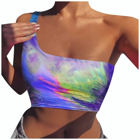 

Feternal Women Lady Tie-Dye Single Shoulder Crop Top Sexy Sport Bra Slim Camis Tank Vest long dresses for women formal