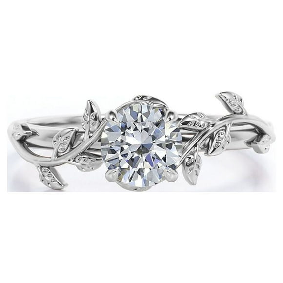 JeenMata Bague de Fiançailles Bohème en Moissanite Taille Ronde de 0,50 Carat - Bague de Promesse Vintage en Moissanite - Placage Or Blanc 18k pour Femmes