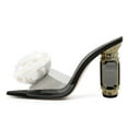 thumbnail image 2 of FSJ Women Sexy Charming Rose Floral Heel Sandals Clear PVC Band Crystal Chunky Heel Pointed Peep Toe Slip On Mules Party Prom Shoes Size 5.5 Black White Flower, 2 of 4