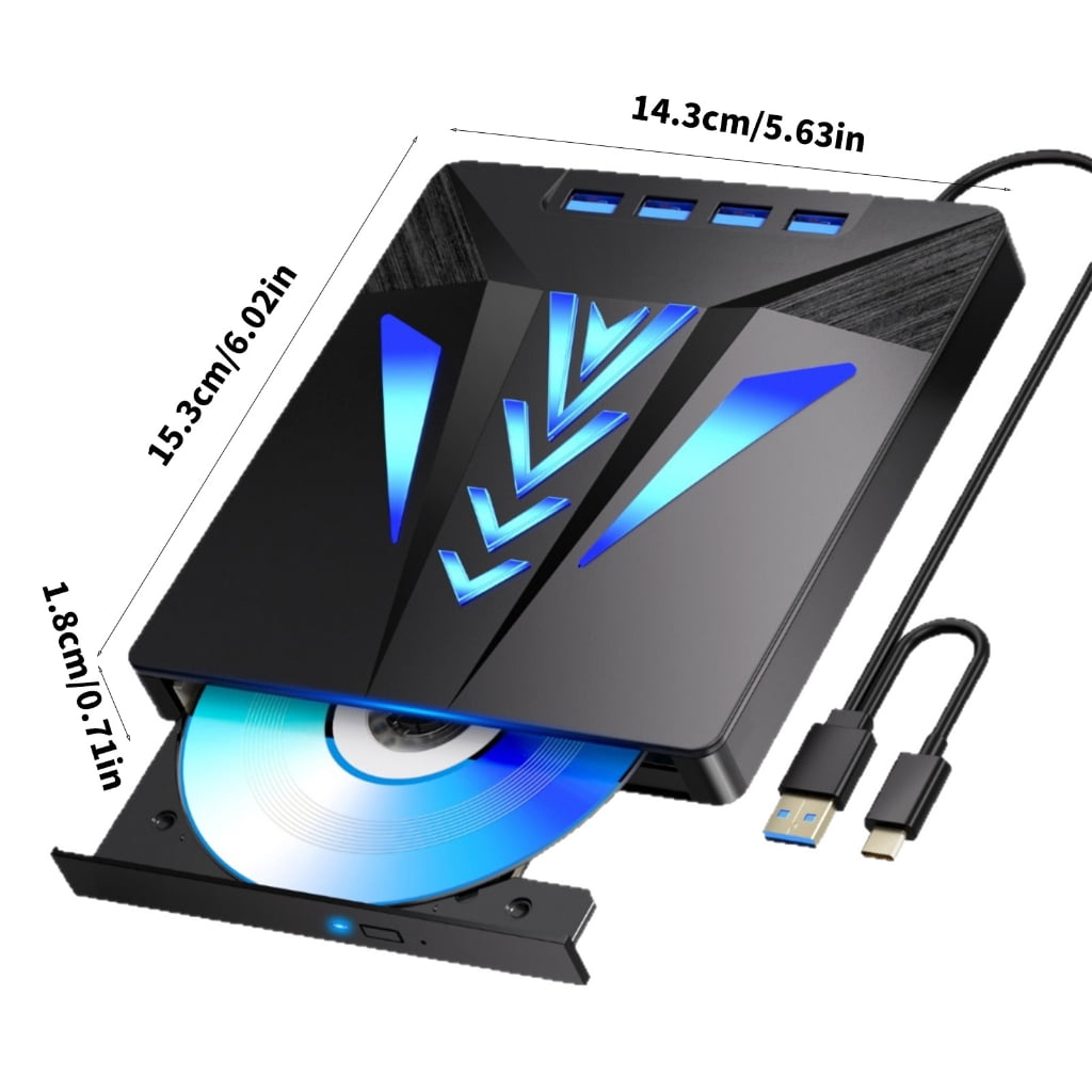 6-in-1 Multi-Port External Disc Drive with Memory Card Slot & High-Speed Data Transfer for Computers