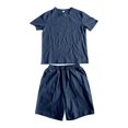 thumbnail image 5 of Men's 2 Piece Loungewear Set Short Sleeve Shirt & Shorts Summer Outfits Casual Comfortable Tracksuit Loose Fit Heavyweight Tshirt & Drawstring Shorts Casual Summer Outfits Dark Blue L, 5 of 9