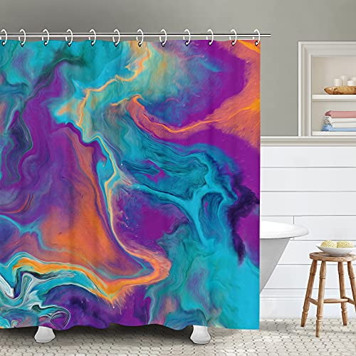 Rosielily Abstract Colorful Shower Curtain Mixed Orange Purple Blue Yellow Teal Art Print Curtains Set With 12 Hooks Decor Waterproof Bathroom 72x72 Com Rosielily Abstract Colorful Shower, Colorful Shower Curtains