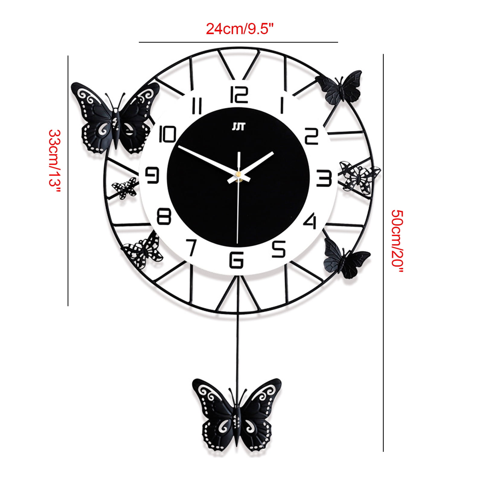 Dwellnix Decorative Butterfly Clock for Living Room, Bedroom, Office, Iron Frame with Silent Sweep Movement, Large 20-Inch Wall Clock