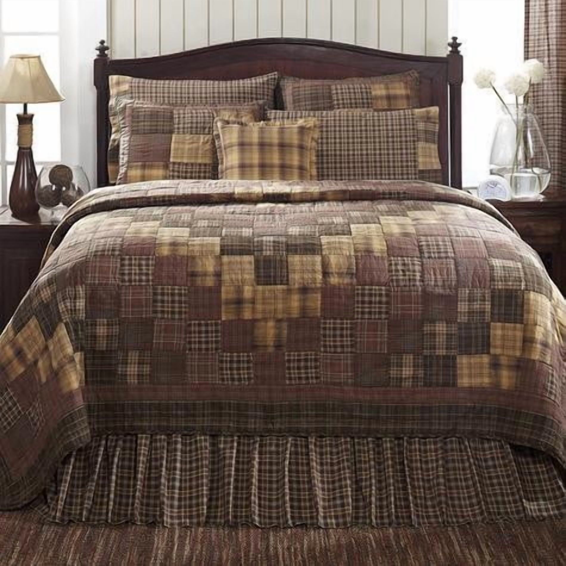 VHC Brands Prescott Plaid Cotton Rustic Split Corners Gathered Accessory, King Bed Skirt 78x80x16