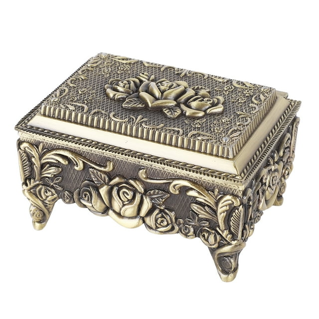 Caja De Almacenamiento De Joyería De aleación Vintage Para Anillos, Aretes, Caja Decorativa De Gran Capacidad Con Interior De Terciopelo Negro, Hecho De aleación