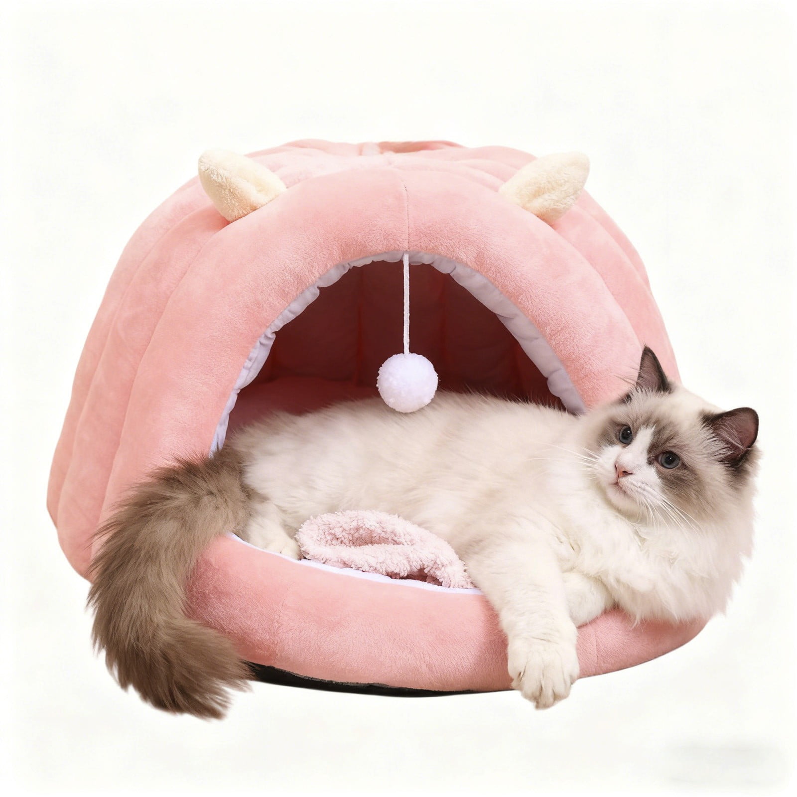 Cat Bed Calming Donut Pet Bed Semi Enclosed Pet House Washable Removable Cushion, Warm Thickened Anti Anxiety Comfortable Support Sleep Nest, for Indoor Winter Sleeping Resting Small Dogs Cats