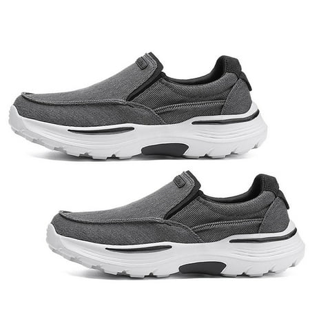 Men s Slip On Loafers  Arch Support Boat Shoes for Plantar Fasciitis  Canvas Leisure Vintage Flat Walking Orthopedic Shoes for Extra Cushioning and Pain Relief Black and grey