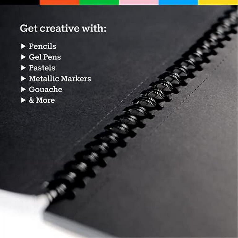 32 Sheets Black Sketch Pad 9X12 - Black Sketchbook Drawing Paper,  Perforated Edge on Spiral Bound 88 LB - Art Black Sketch Book for Colored  Pencils, Graphite, Charcoal, Pastels & Gel Pens 