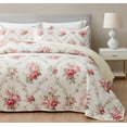thumbnail image 3 of Tritard 3 Pieces Floral Quilt Set King Size Beige Pink Rose Print Shabby Chic Bedspread Coverlet Lightweight Bed Cover for All Season - 96" x 106", 3 of 8