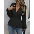 thumbnail image 5 of Women Dressy Long Sleeve Blouses,Wrap Peplum Work Shirts V Neck Business Tops Elegant Fall Outfits Black XL, 5 of 9