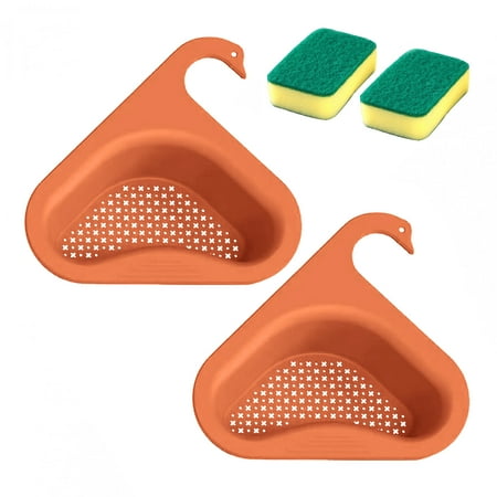 

Xewsqmlo Sink Strainer Colander Drain Basket 2pcs Hanging Shelf Rack with 2 Sponges
