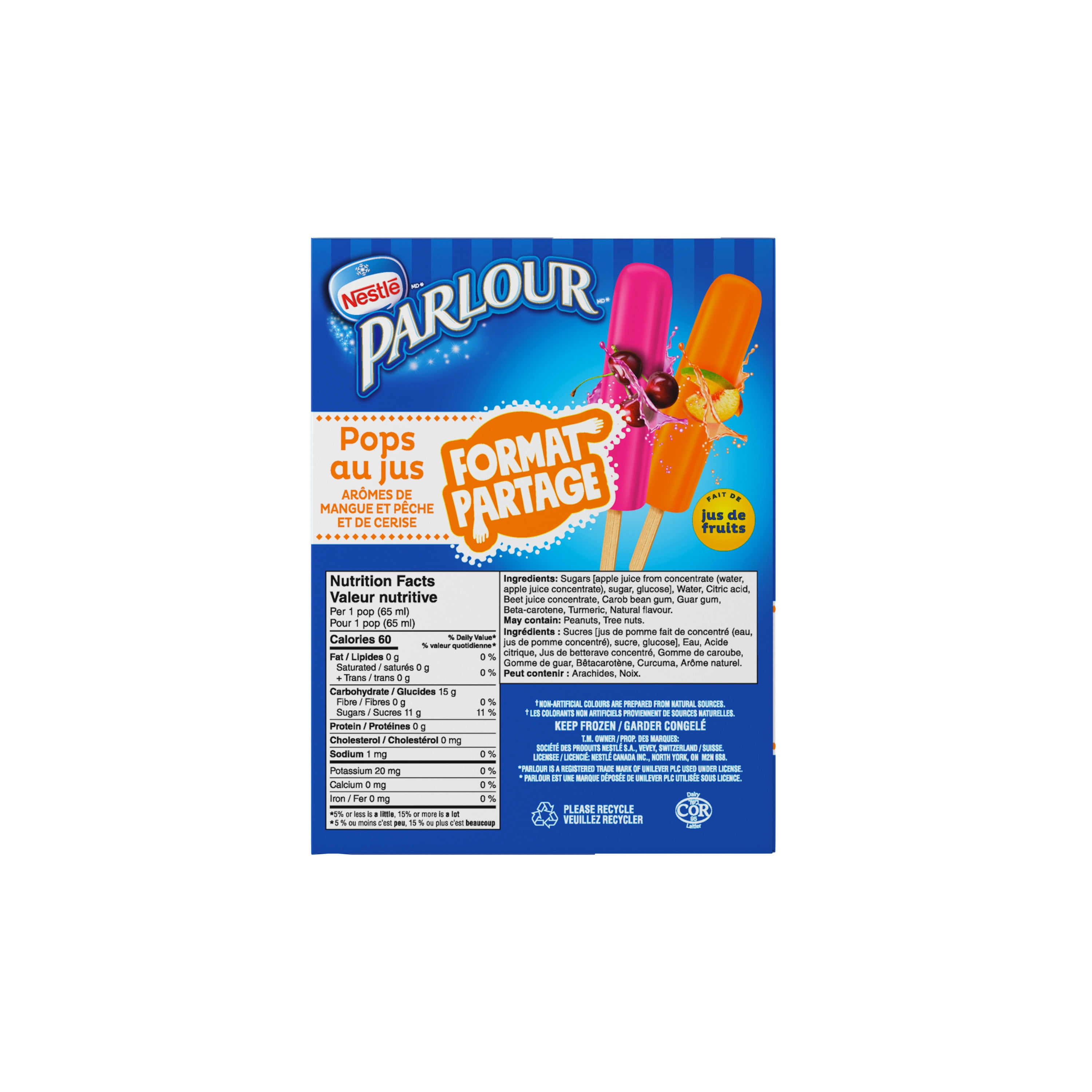 Juicy Pops, Mango Peach and Cherry Flavoured Frozen Ice Pops, Made With Fruit Juice, 60 Calories Per Serving, No Artificial Colours, No Artificial Flavours, Share Pack, 1.3 L