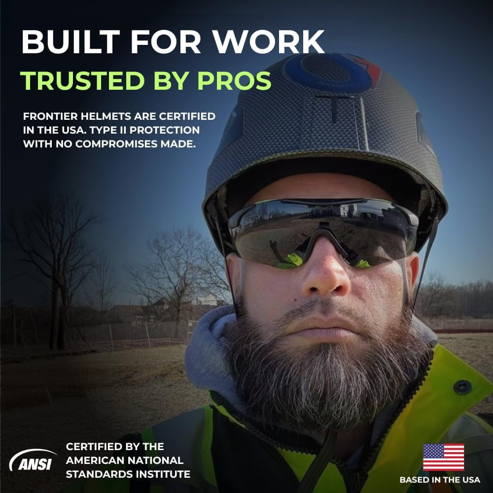 Land Helmets Frontier Type 2 Class C Vented Safety Helmet - ANSI/ISEA Z89.1 Type II OSHA Compliant Hard Hat - Carbon Fiber