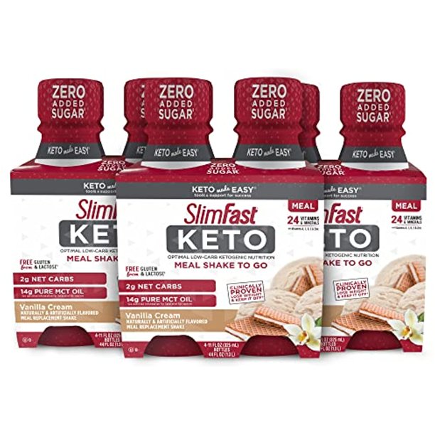 Slimfast Keto Meal Replacement Shake, Vanilla Cream, Low Carb Ready To