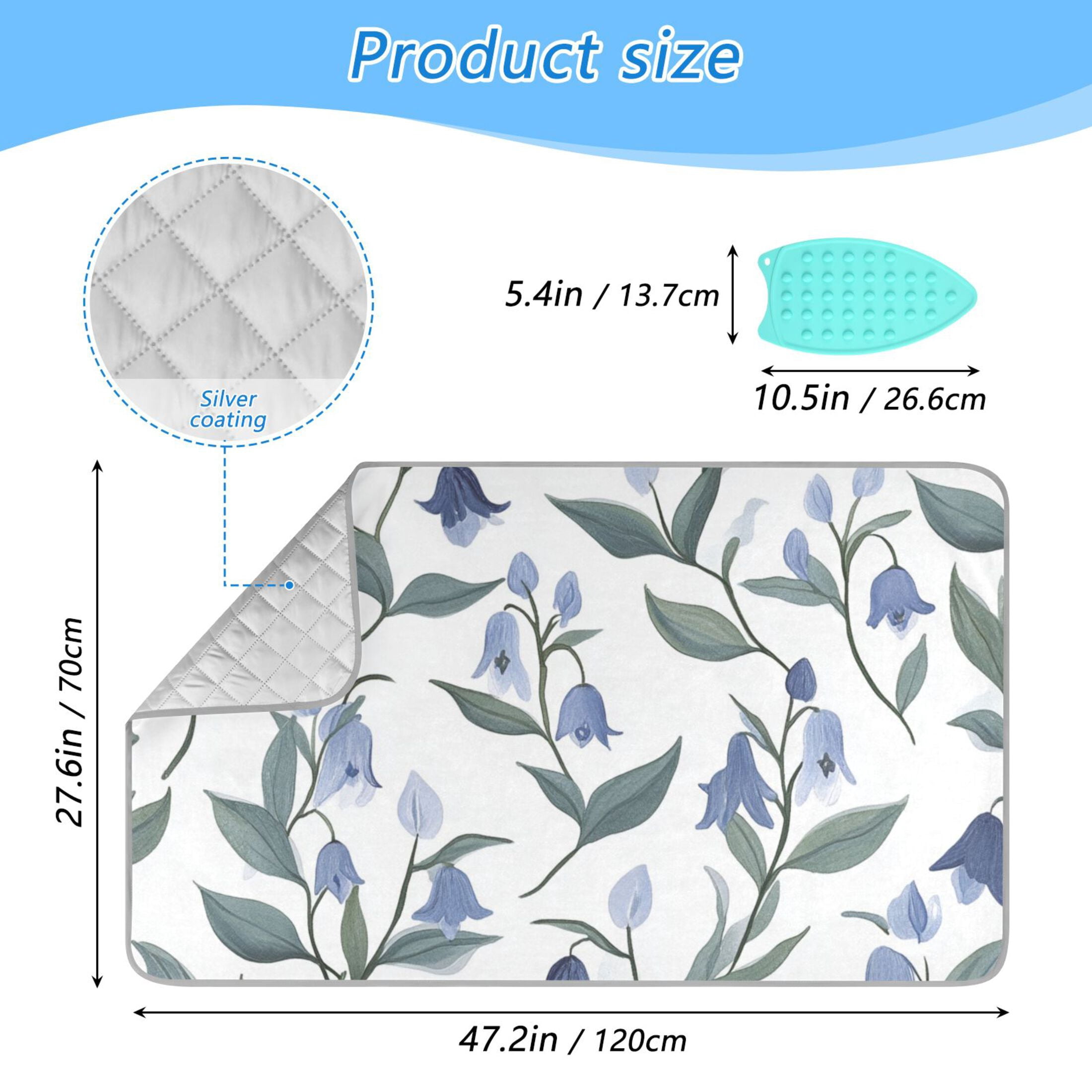Watercolor Bluebell Flowers Ironing Mat Blanket Portable Travel Ironing Pad Heat Resistant Pad 47.2" x 27.6”