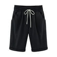 thumbnail image 4 of lcziwo Womens Summer Bermuda Shorts Casual Solid Color Elastic Waisted Drawstring Shorts with Pockets Lightweight Loose Knee Length Linen Shorts Today's Deals,Black,XL, 4 of 4