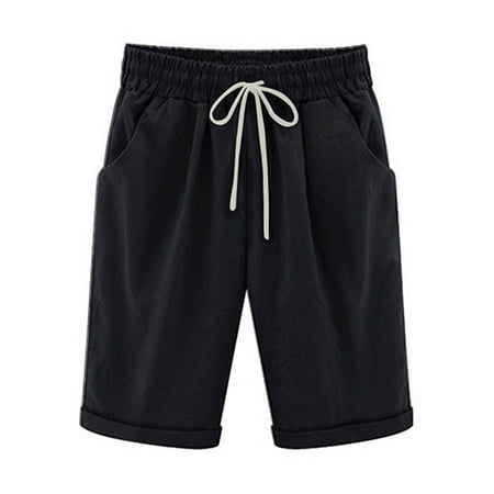 

Shorts for Women Summer Solid Five Points Plus Size Cotton Linen Pants Casual Summer Beach Pants