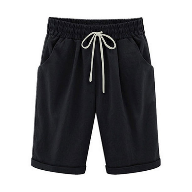 Shorts for Women Casual Summer Knee Length Shorts Elastic Waist ...
