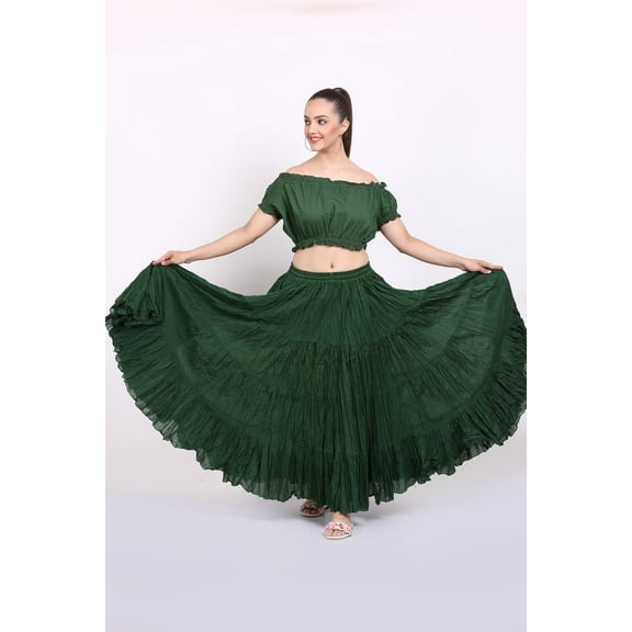 Wevez Professional ATS Dancers 32 Yards Full Cotton Skirt (Green)