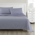 thumbnail image 2 of Martha Stewart Everyday Ultra Soft Washed Microfiber Full Size College Dorm Sheet, 4 Piece Set, 1 Fitted, 1 Flat & 2 Pillowcases, Deep Pocket, Durable & Lightweight Sheets, Veda Floral Medallion Navy, 2 of 6