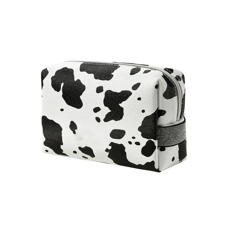 Alexsix Portable Cosmetics Bag Cow Printed Makeup Bags for Girls Women Two-Way Zipper Makeup Pouch Travel Accessories Essentials(A)