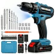 BIUBLE Cordless Drill Set, 24V Position Electric Drill, Cordless Power Drill for Wall/Brick/Wood/Metal 2 Batteries