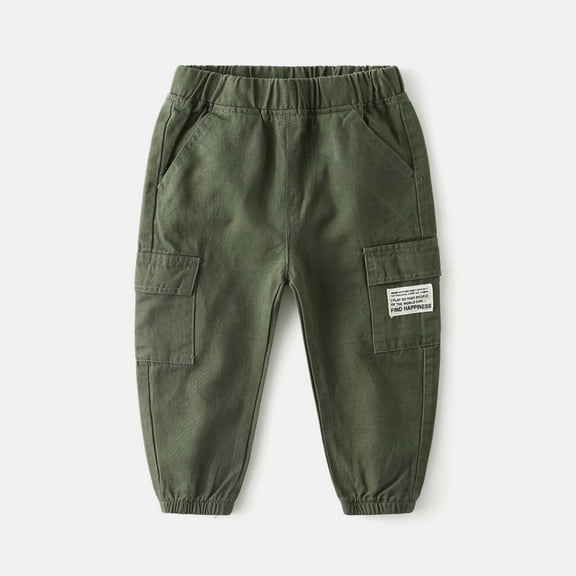 GBSYEWXS Toddler Child Boys Trousers Size 18 Months-24 Months Solid Color Elastic Waist Full-Length Breathable Cool Cargo Pants Army Green