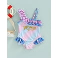 thumbnail image 2 of Kiapeise Toddler Girls One Piece Bikini Fish Scale Ruffle Straps Letter Print Swimsuit, 2 of 8