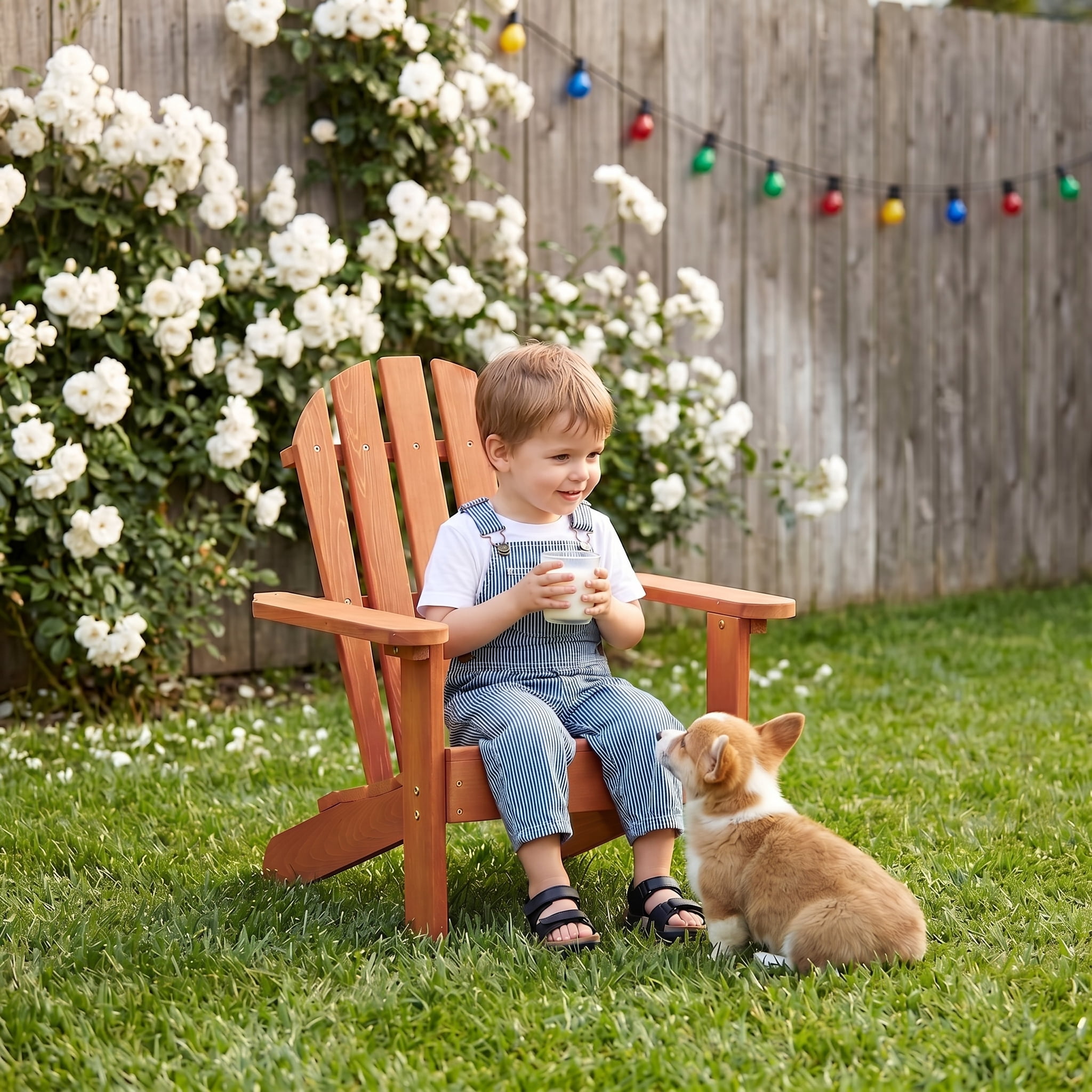 Natural Cedar‑Style Hemlock Wooden Kids Adirondack Chair, Indoor & Outdoor Safe Patio Lounge Chair for Children Ages 3–10