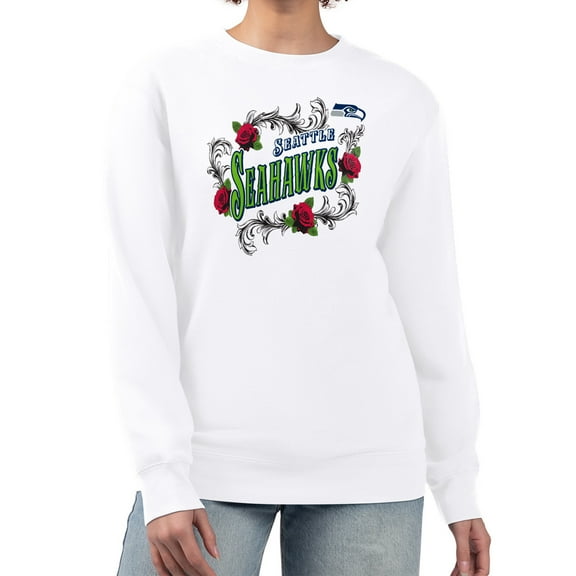 Women's G-III 4Her by Carl Banks White Seattle Seahawks Roses Fleece Tri-Blend Pullover Sweatshirt