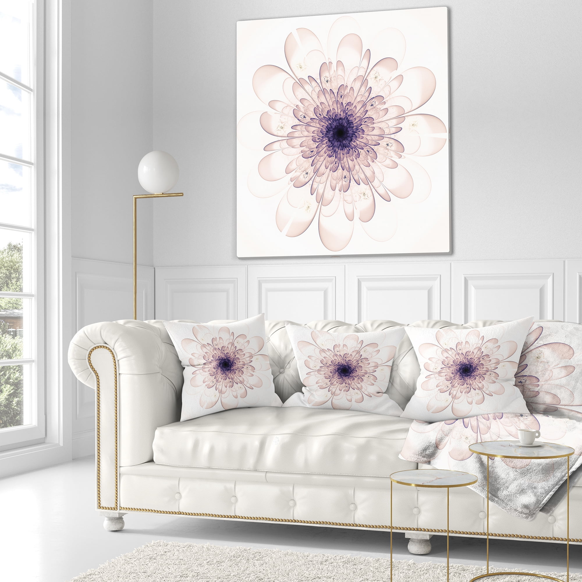 Designart Perfect Glowing Fractal Flower in Purple - Floral Throw Pillow - 16x16