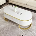 thumbnail image 4 of Harper & Bright Designs Gold Oval Coffee Table with Drawers, Modern White Curved Center Table with Gold Frame for Living Room, 4 of 14