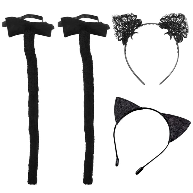 4pcs gato gato diadema de la cabeza de felpa cola de animales de halloween cosplay accesorio de traje de apoyo