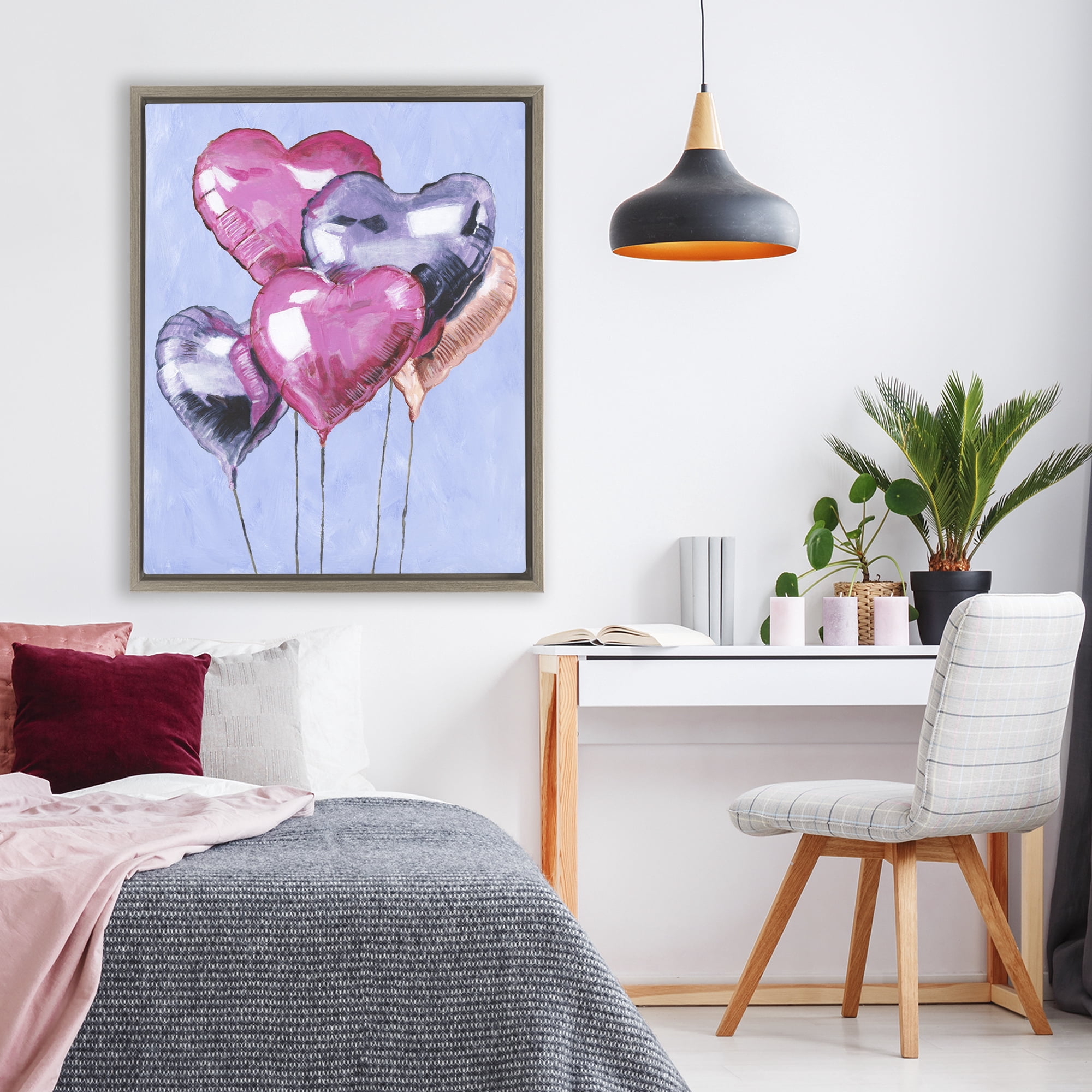 Stupell Industries Heart Balloons Celebration Brown Framed Floater Canvas Wall Art, design by Michael Willett