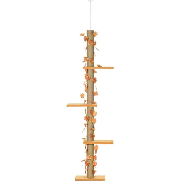Floor to Ceiling Cat Tree, 80" - 95" Adjustable Tall Cat Tower, 3-Level Cat Climbing Towe for Indoor Cats with Sisal Scratching Post, Platforms, Leaves, Orange