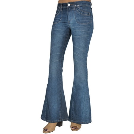 S&P Junior Women Bell Bottom Flare Jeans Vintage Boho Patchwork Long ...