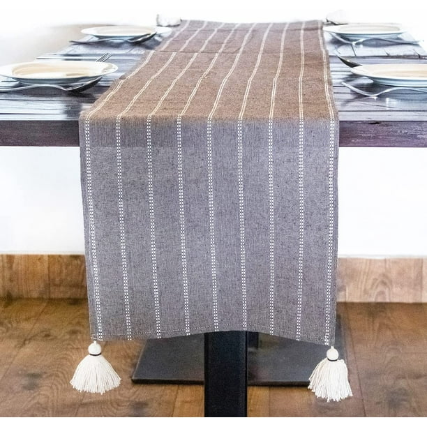 Heavenera 14x72 inches Gray Rectangular Cotton Woven Table Runner