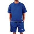 thumbnail image 5 of HAJWOH Men Two Piece Outfits Sets Waffle Knit Crew Neck Short Sleeve Shirts Elastic Waist Bermuda Shorts Set Tracksuit, 5 of 5