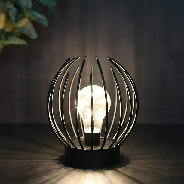 Jhy Design Metal Cage Table Lamp, Battery Bulb Table Lamp