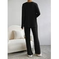 thumbnail image 4 of Womens Two Piece Lounge Sets Long Sleeve Knit Pullover Tops Wide Leg Pants Fall Pajamas Sets, 4 of 5