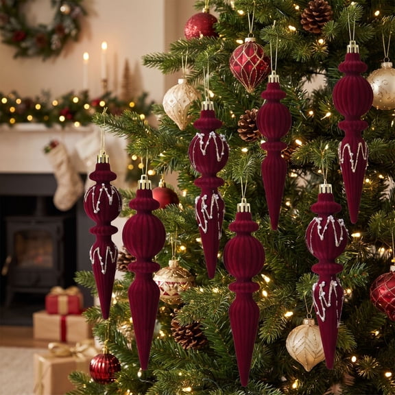 Brown Velvet Christmas Ornaments Set, 6 Pack Plastic Shatterproof Christmas Ball Hanging Ornaments for Xmas Tree Decorations, Festive Holiday Party Home Decor Display Gift