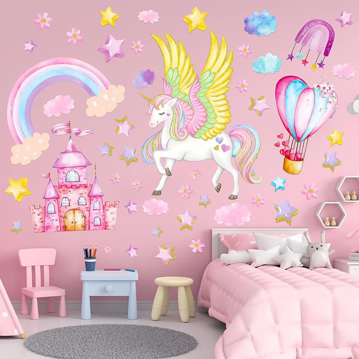 3 Sheets Large Size Unicorn Wall Decals for Bedroom ,Unicorn Wall Stickers  Decor with Rainbow, Balloon Birthday Christmas Gifts for Girls Kids Bedroom  Decor Nursery Party Favor(2021 Updated Version ) | Walmart Canada