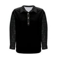 thumbnail image 5 of ClodeEU Womens Color Blocked Faux Sequins Long Sleeve Lapel Button Loose Sweatshirts Black,Womens Plus L, 5 of 6
