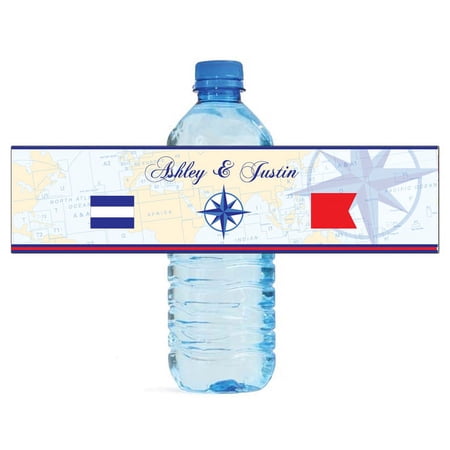 100 Nautical Map Wedding Anniversary Engagement Party Water Bottle labels Birthday Party Easy to Use Self Stick Labels