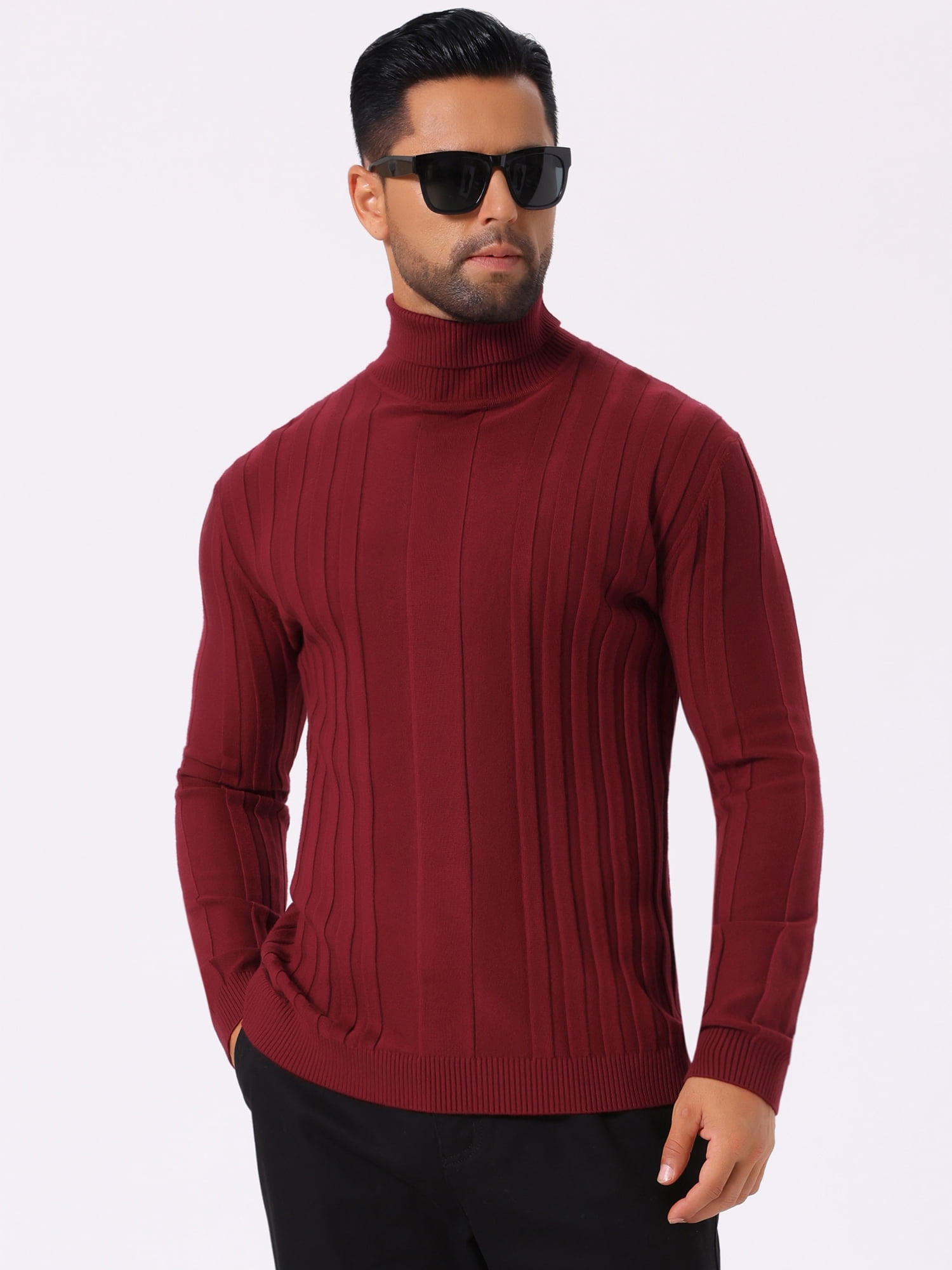 DARING DIVA Men's Solid Turtle Neck Warm Knitted Pullover Sweater S Red
