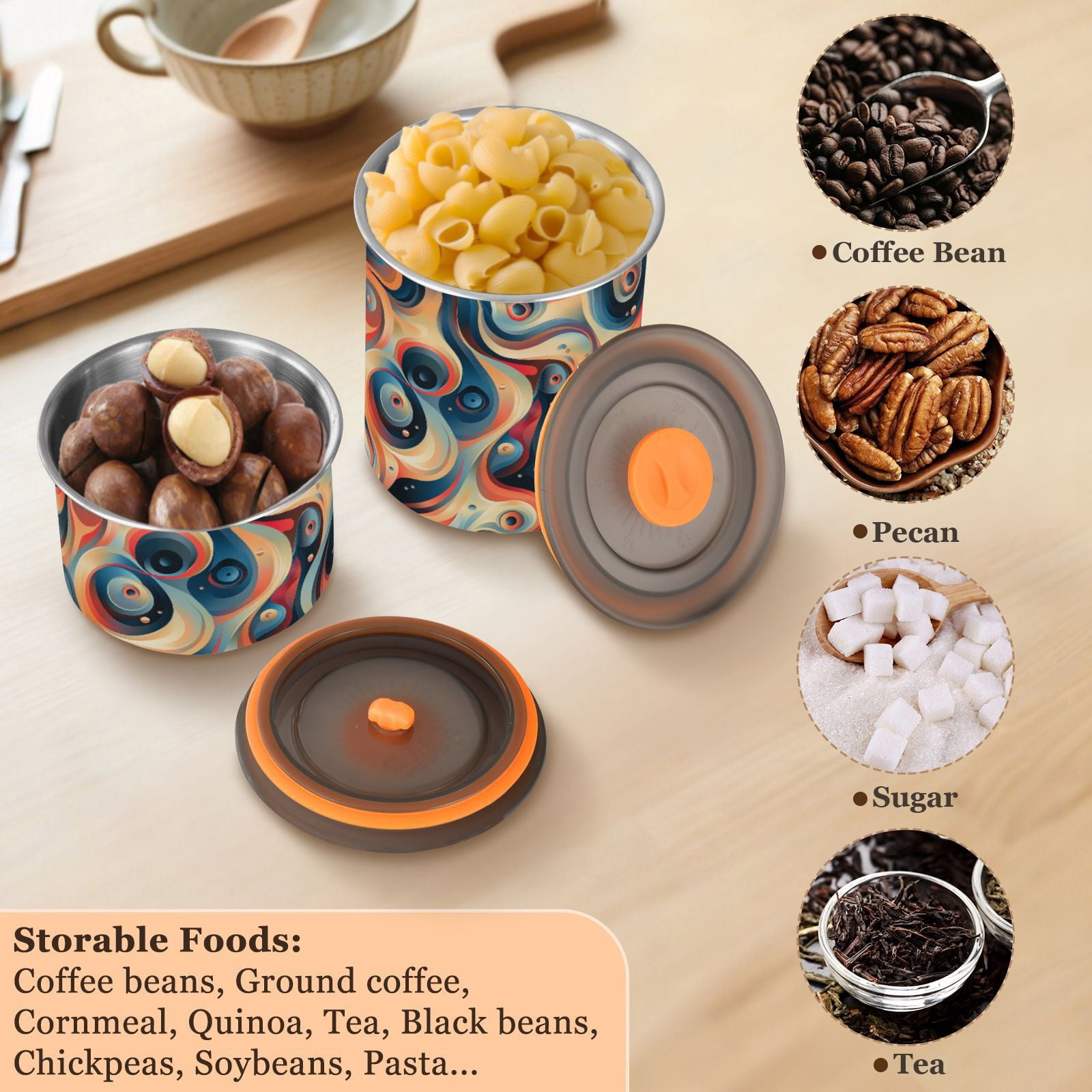 Coil Bubble Airtight Coffee Bean Canister 30oz Food Storage Containers with Lids For Gournd, Tea, Sugar, Flour, Rice, Cereal, Candy Cookie Jar